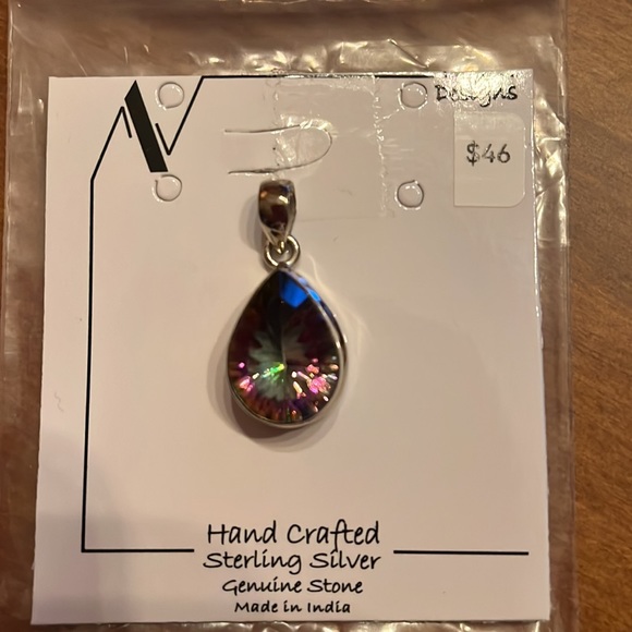 Jewelry - Mystic Quartz Tear Drop w/SS 925 Overlay Beautiful Pendant New/Unused